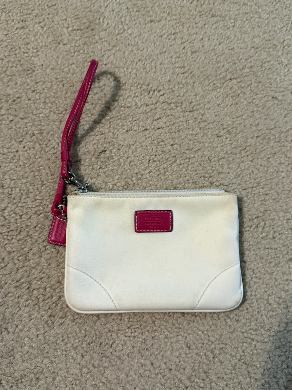 Coach white Wristlet with Pink Trim & Strap